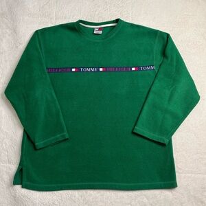 Vintage 90s Tommy Hilfiger Jeans Green Fleece Pullover Sweatshirt Mens Large Vtg